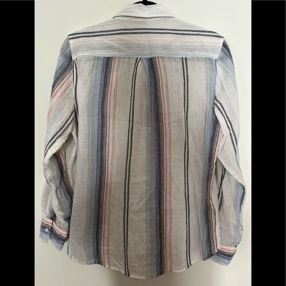 Fleur Bleve white w/pastel multicolored stripes button down long sleeve, M - Picture 2 of 9